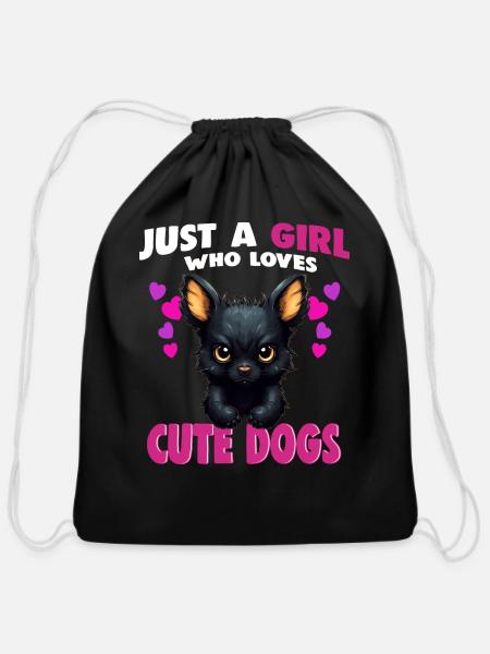 Just A Girl Who Loves Cute Dogs - Cotton Drawstring Bag - black