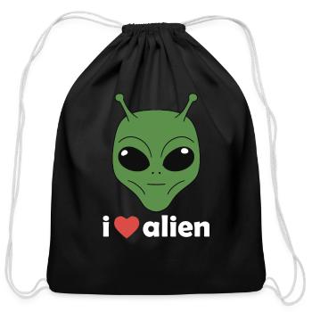 I Love Alien - Cotton Drawstring Bag - black - Front