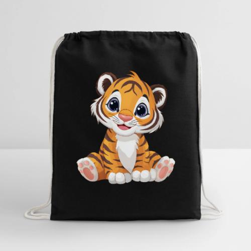 Adorable Cartoon Tiger Cub with Innocent Eyes - Cotton Drawstring Bag