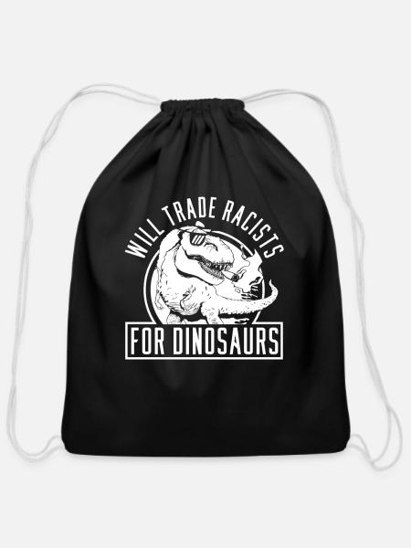 Dinosaur Anti Racism - Cotton Drawstring Bag - black