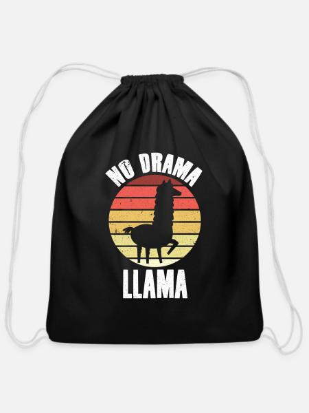 Llama - Cotton Drawstring Bag - black