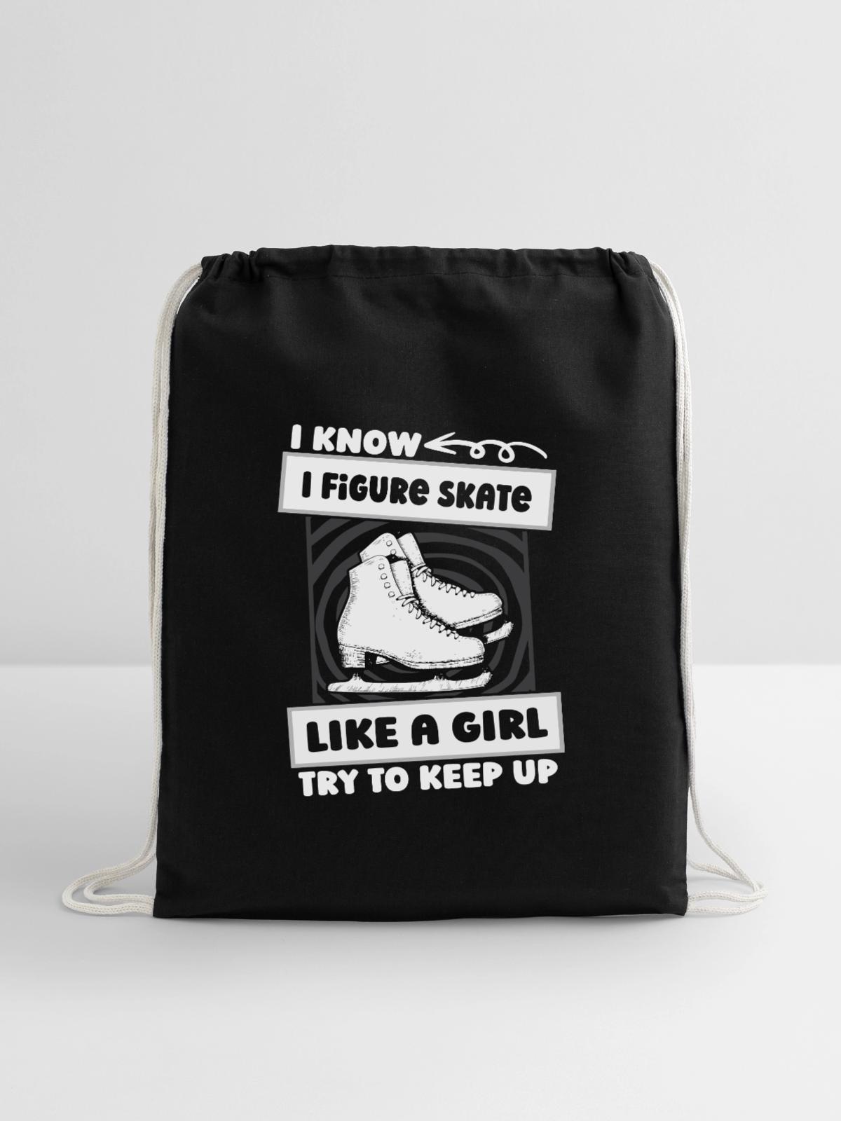 Figure Skating Girl - Cotton Drawstring Bag - black - Front