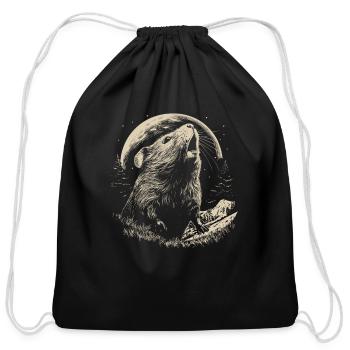 Guinea Pig Cavy Moon - Cotton Drawstring Bag - black - Front