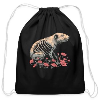 Guinea Pig Cavy Floral Skeleton Flower Animal - Cotton Drawstring Bag - black - Front