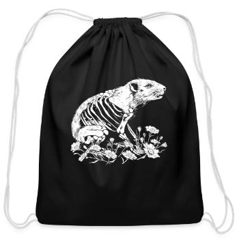 Guinea Pig Cavy Floral Skeleton Flower Animal - Cotton Drawstring Bag - black - Front