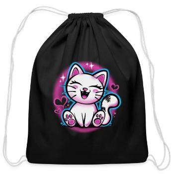 Kitty cat cute kawaii airbrushed - Cotton Drawstring Bag - black - Front