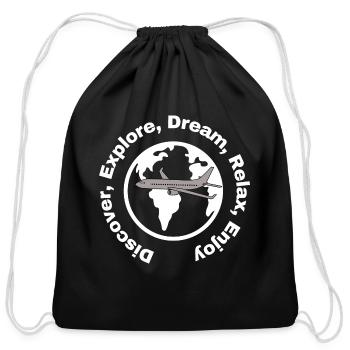 Discover,Explore,Dream,Relax,Enjoy - Cotton Drawstring Bag - black - Front