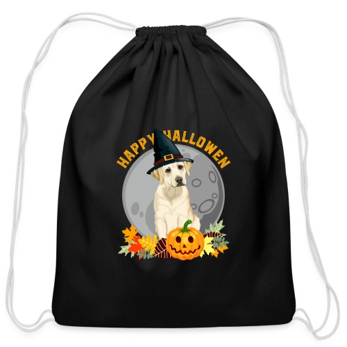 Yellow Labrador Dog Happy Halloween Pumpkin - Cotton Drawstring Bag