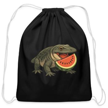 Prehistoric amphibian evolution cartoon watermelon - Cotton Drawstring Bag - black - Front
