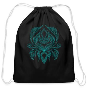Azure Ornate Mandala Emblem - Cotton Drawstring Bag - black - Front