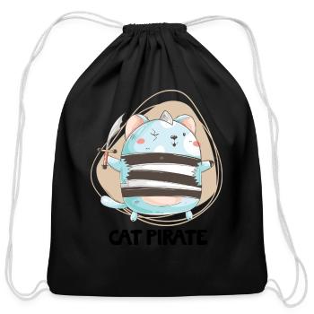 Cat Pirate Funny Cat - Cotton Drawstring Bag - black - Front