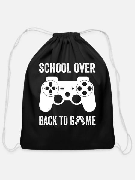 Gamer, funny gaming, school over back to game - Cotton Drawstring Bag - black
