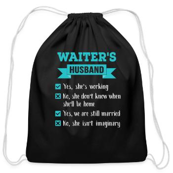 Waiter's Husband Checklist Awesome Gift - Cotton Drawstring Bag - black - Front