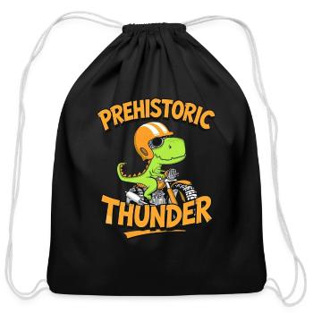 Prehistoric Thunder – Cool Dino Biker Cartoon - Cotton Drawstring Bag - black - Front