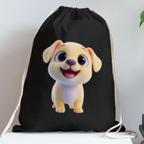 Playful 3D Baby Puppy Looking Up - Cotton Drawstring Bag