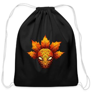 Alien in Autumn Leaves: Colorful Leaf Face - Cotton Drawstring Bag - black - Front