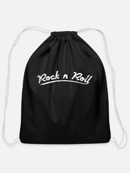 Rock n Roll Design in grunge style - Cotton Drawstring Bag - black
