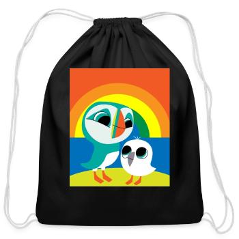 Cute Kids Puffin Birds - Cotton Drawstring Bag - black - Front