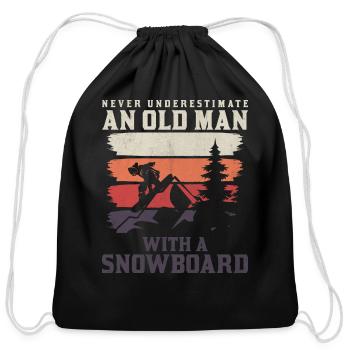never underestimate an old man with a snowboard - Cotton Drawstring Bag - black - Front