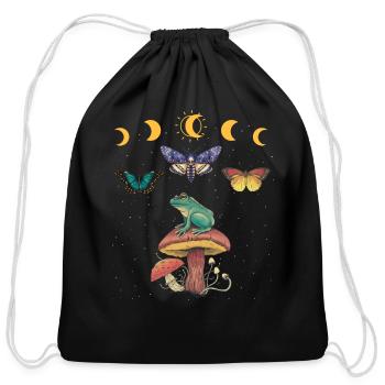 Cottagecore Cottage Core Frog Goblincore - Cotton Drawstring Bag - black - Front