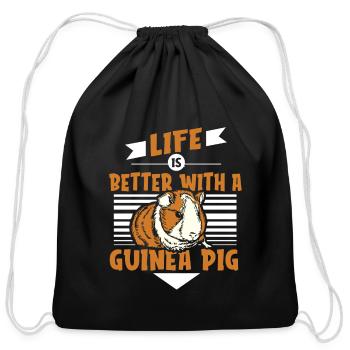 Life is Better with a Guinea Pig Cavy Caviidae - Cotton Drawstring Bag - black - Front