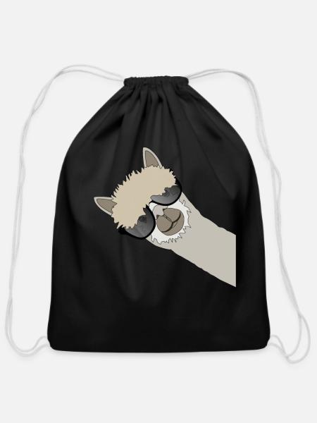 Cool Alpaca Llama With Sunglasses - Cotton Drawstring Bag - black