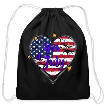 American Flag Heart Shirt Women Patriotic T-Shirt - Cotton Drawstring Bag - black - Front