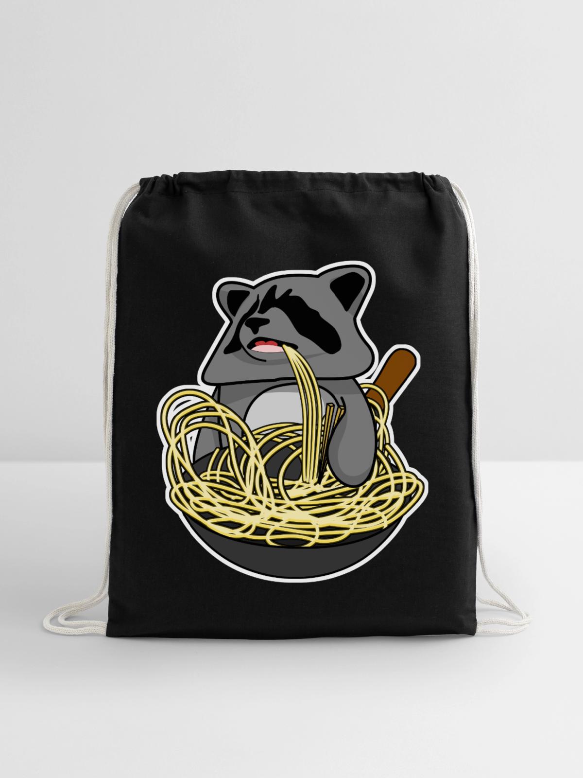 Wok Pan Raccoon - Cotton Drawstring Bag - black - Front