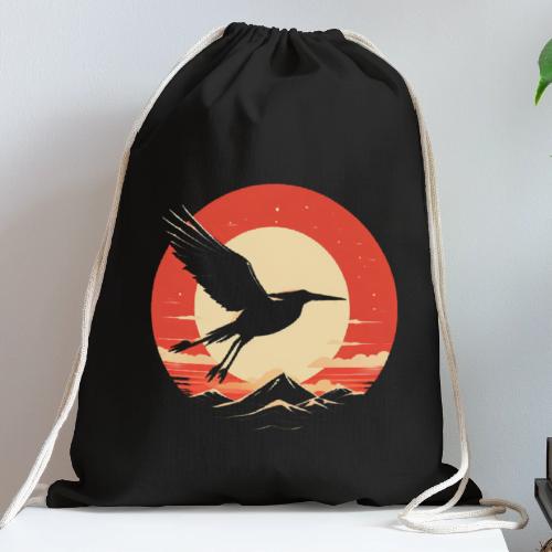 Majestic Crane Soaring Against Rising Sun - Cotton Drawstring Bag