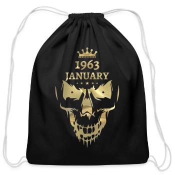 1963 January skull gold - Cotton Drawstring Bag - black - Front