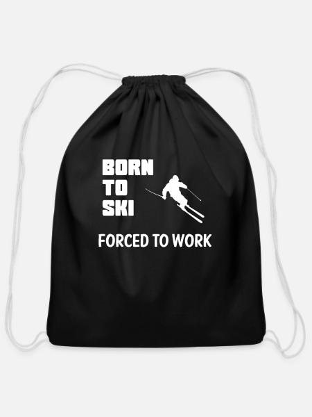 Skiing Ski - Cotton Drawstring Bag - black