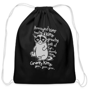 annoyed litty touchy kitty grouchy ball of fur moo - Cotton Drawstring Bag - black - Front