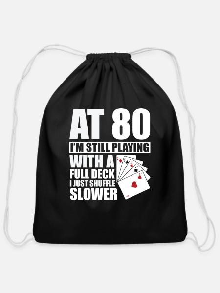 Funny 80th Birthday Poker Player 80 Year Old - Cotton Drawstring Bag - black
