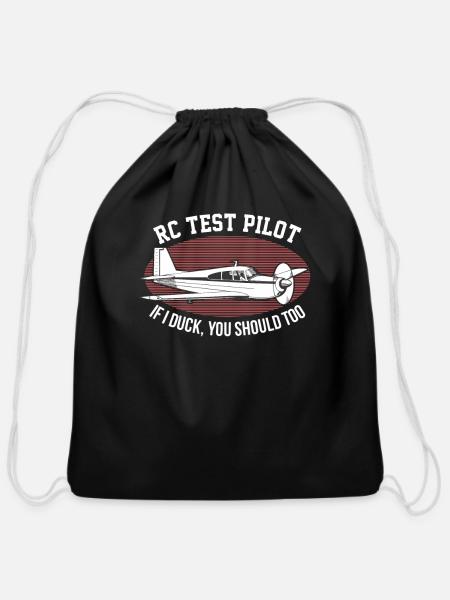 RC Plane Pilot Remote Control Aircraft Airplane - Cotton Drawstring Bag - black