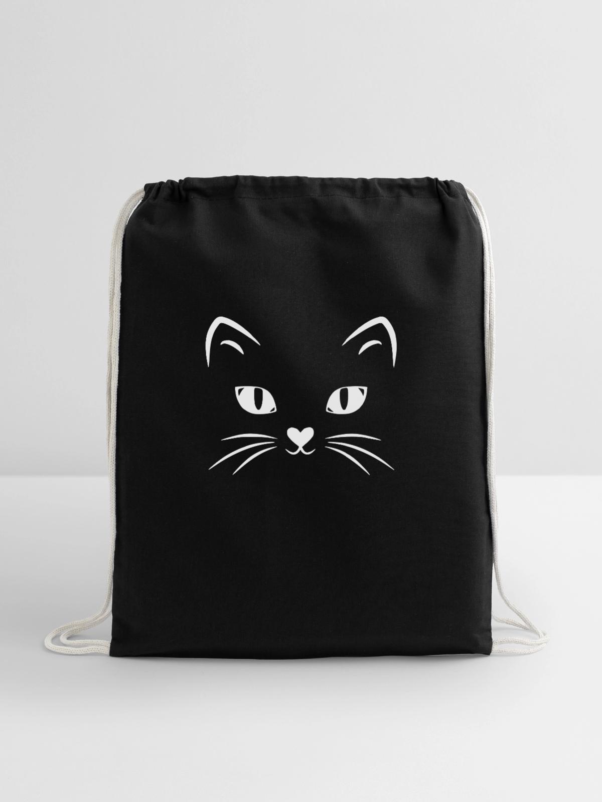 Cat Face - Cotton Drawstring Bag - black - Front