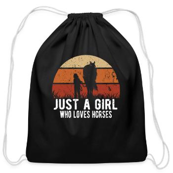 Horse Design for a Rider - Cotton Drawstring Bag - black - Front