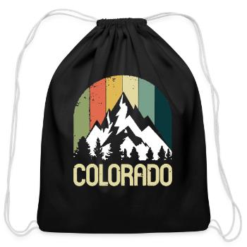 Retro Vintage Colorado Hiking Mountain - Cotton Drawstring Bag - black - Front