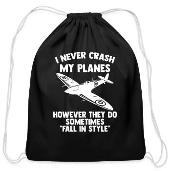 Never Crash My Planes However They Sometimes Fall - Cotton Drawstring Bag - black - Front