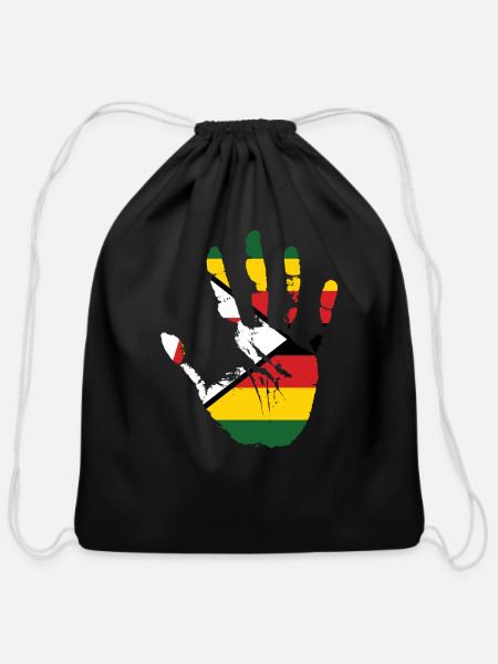 Zimbabwe - Cotton Drawstring Bag - black