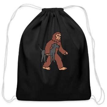 Bigfoot Sasquatch Carrying Great Dane - Cotton Drawstring Bag - black - Front