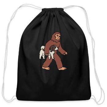 Bigfoot Sasquatch Walking Shih Tzu - Cotton Drawstring Bag - black - Front