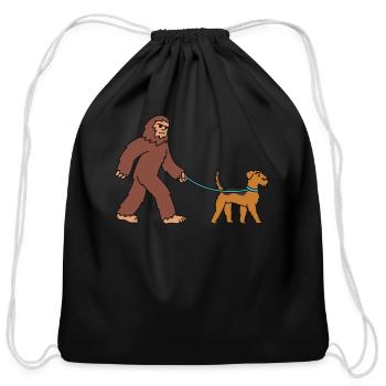 Bigfoot Sasquatch Walking Airedale Terrier - Cotton Drawstring Bag - black - Front