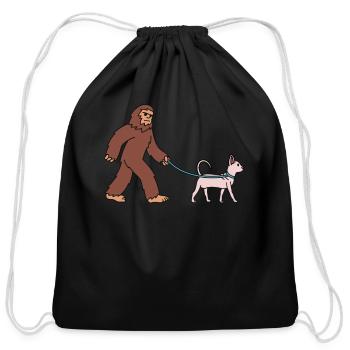 Bigfoot Sasquatch Walking Sphynx Cat - Cotton Drawstring Bag - black - Front