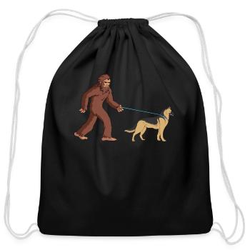 Bigfoot Sasquatch Walking German Shepherd - Cotton Drawstring Bag - black - Front