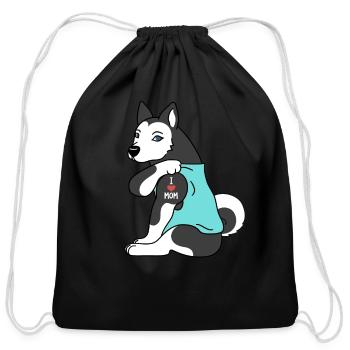 I Love Mom Tattoo Husky - Cotton Drawstring Bag - black - Front