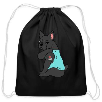 I Love Mom Tattoo French Bulldog - Cotton Drawstring Bag - black - Front