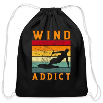 Wind Addict - Kite Surfing Kiteboard Windsurfing - Cotton Drawstring Bag - black - Front