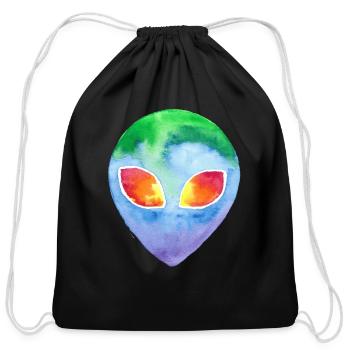 Watercolor Alien - Cotton Drawstring Bag - black - Front