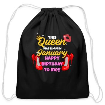 January Birthday Gift - Cotton Drawstring Bag - black - Front