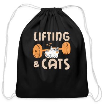 Lifting & Cats Funny Cat Lovers Gym Funny Weightli - Cotton Drawstring Bag - black - Front